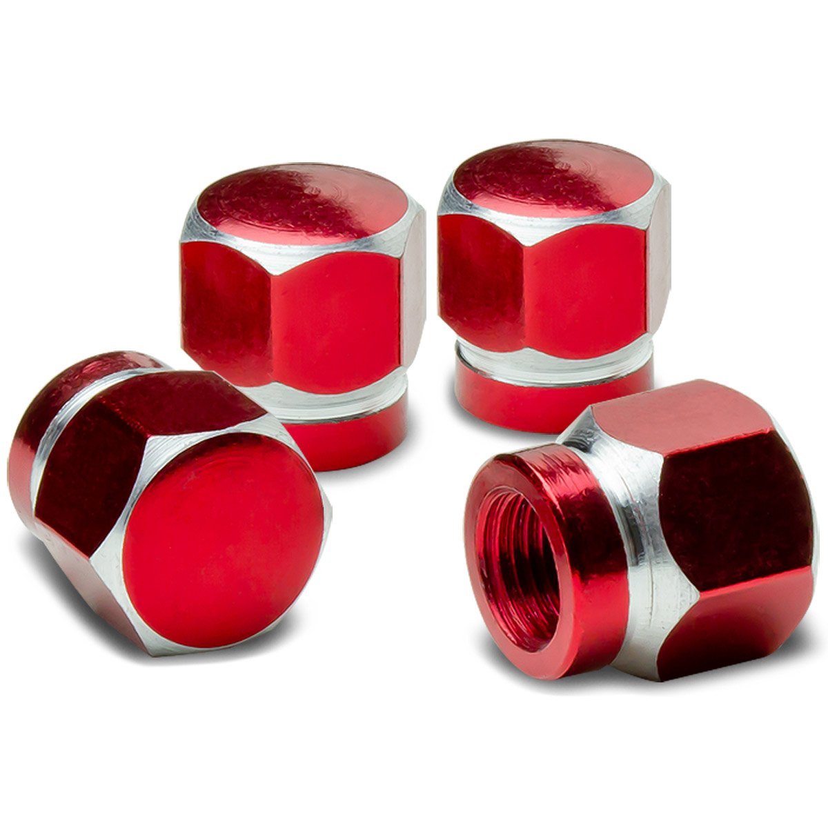 Hexagon Anodized & Powder-Coated Finish Red Tire Stem Valve Caps