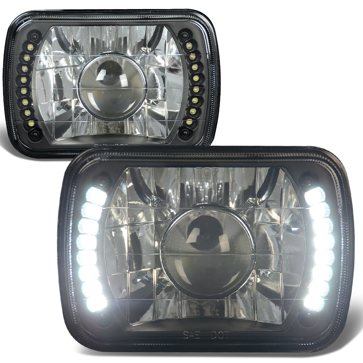 7X6 Inch Glass Lnes Bult-In LED Projector Headlight Lamps