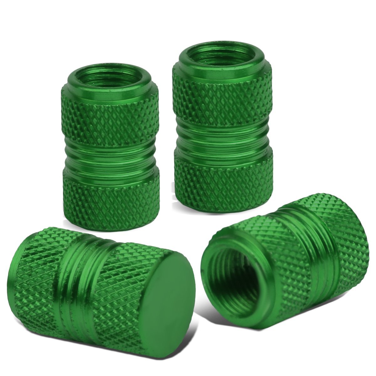 17mm Knurled Style Anodized Aluminum Green Valve Stem Caps - Click Image to Close